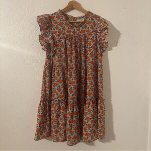 Umgee Womens Floral Dress in Orange and Blue Size Large